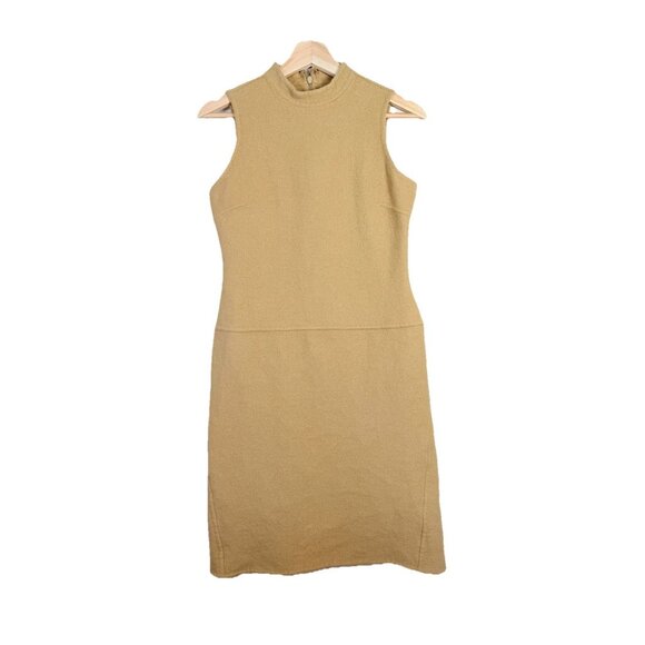 Kenar Neutral Tan Wool Blend Dress  Minimalist Crêpe/Tan Sleeveless Midi Career - Picture 1 of 10